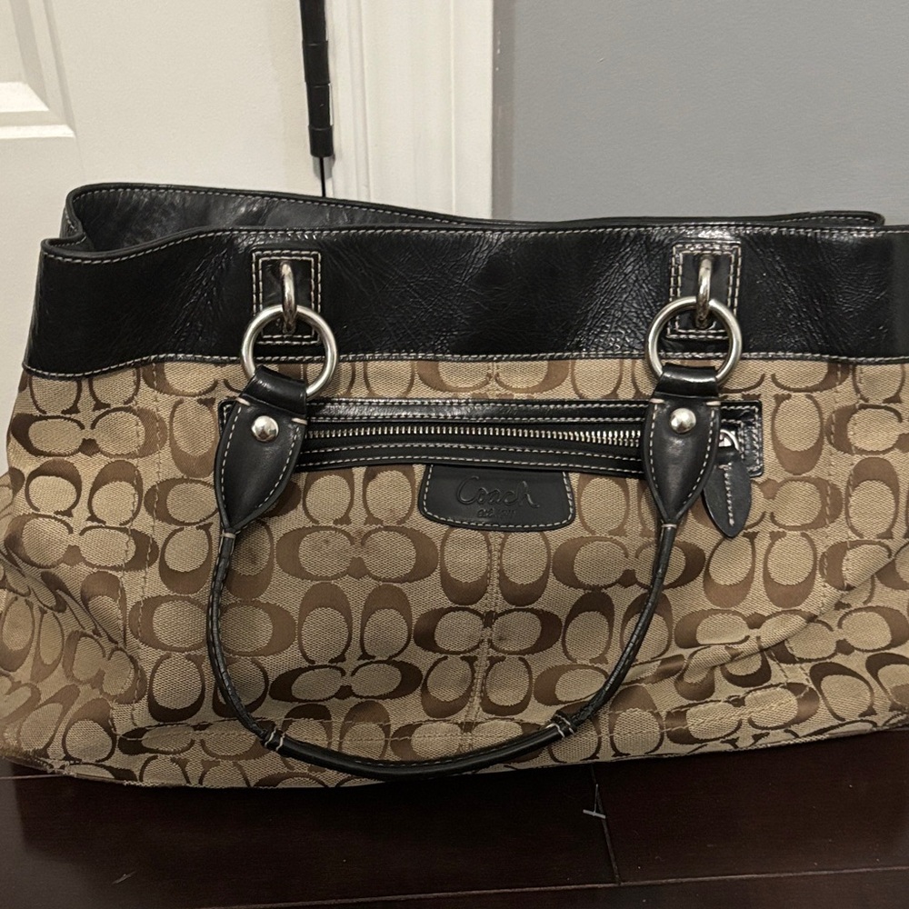 Coach Brown and Black Signature Tote